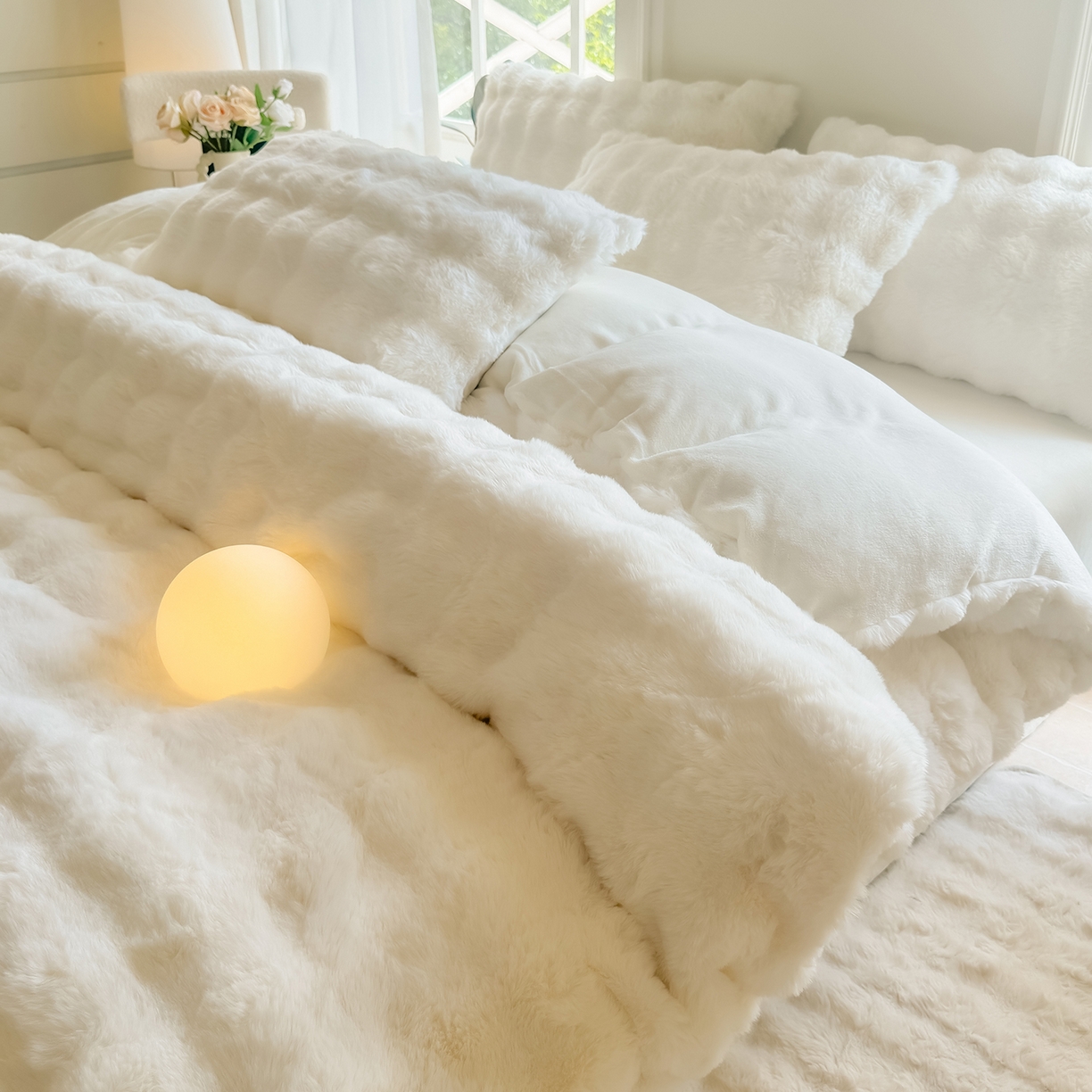 91家纺网 家纺一手货源 找家纺 品乐家纺 2025新款A类泡泡兔绒可拆洗冬被被子被芯（被套+被芯） 纯色-珍珠白