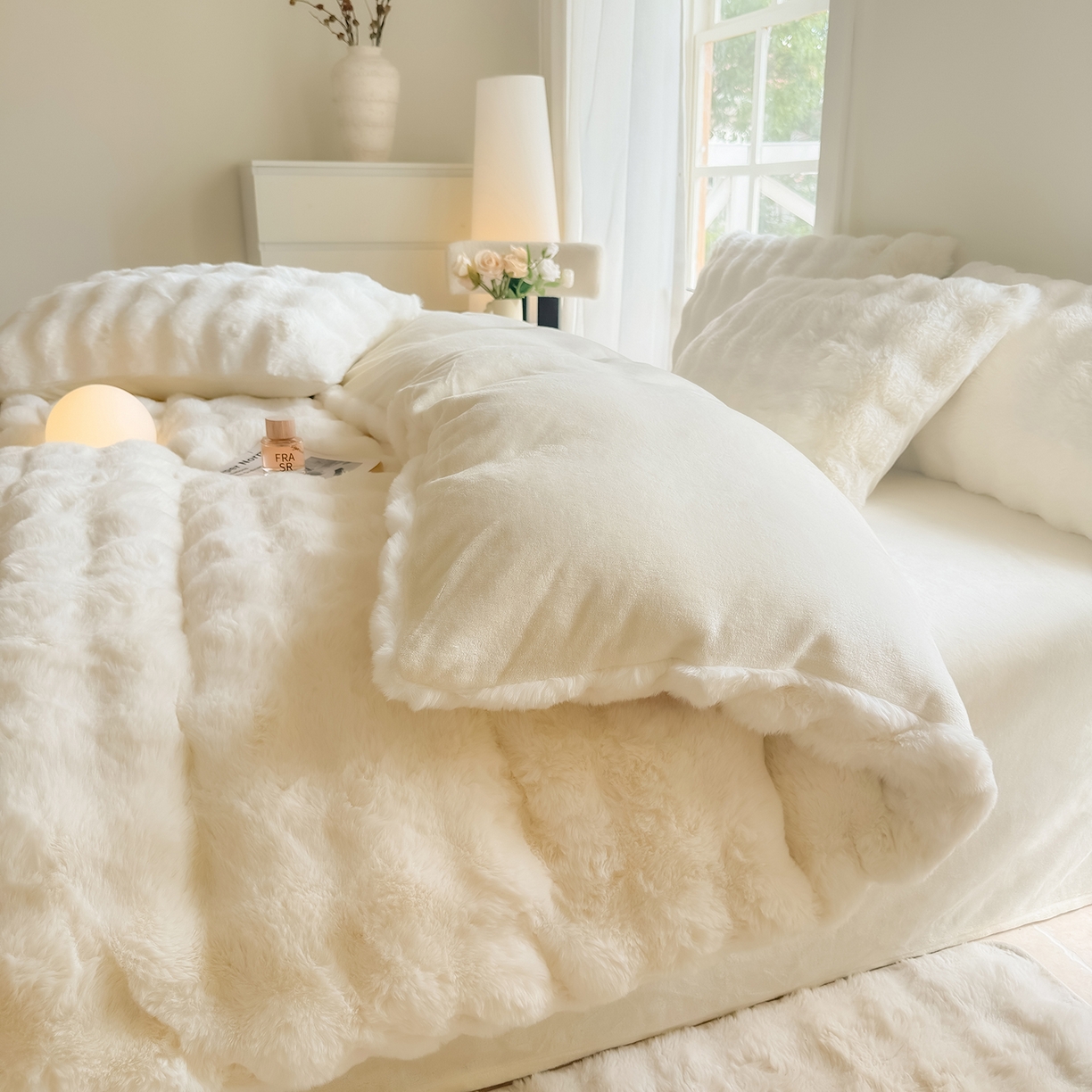 91家纺网 家纺一手货源 找家纺 品乐家纺 2025新款A类泡泡兔绒可拆洗冬被被子被芯（被套+被芯） 纯色-珍珠白