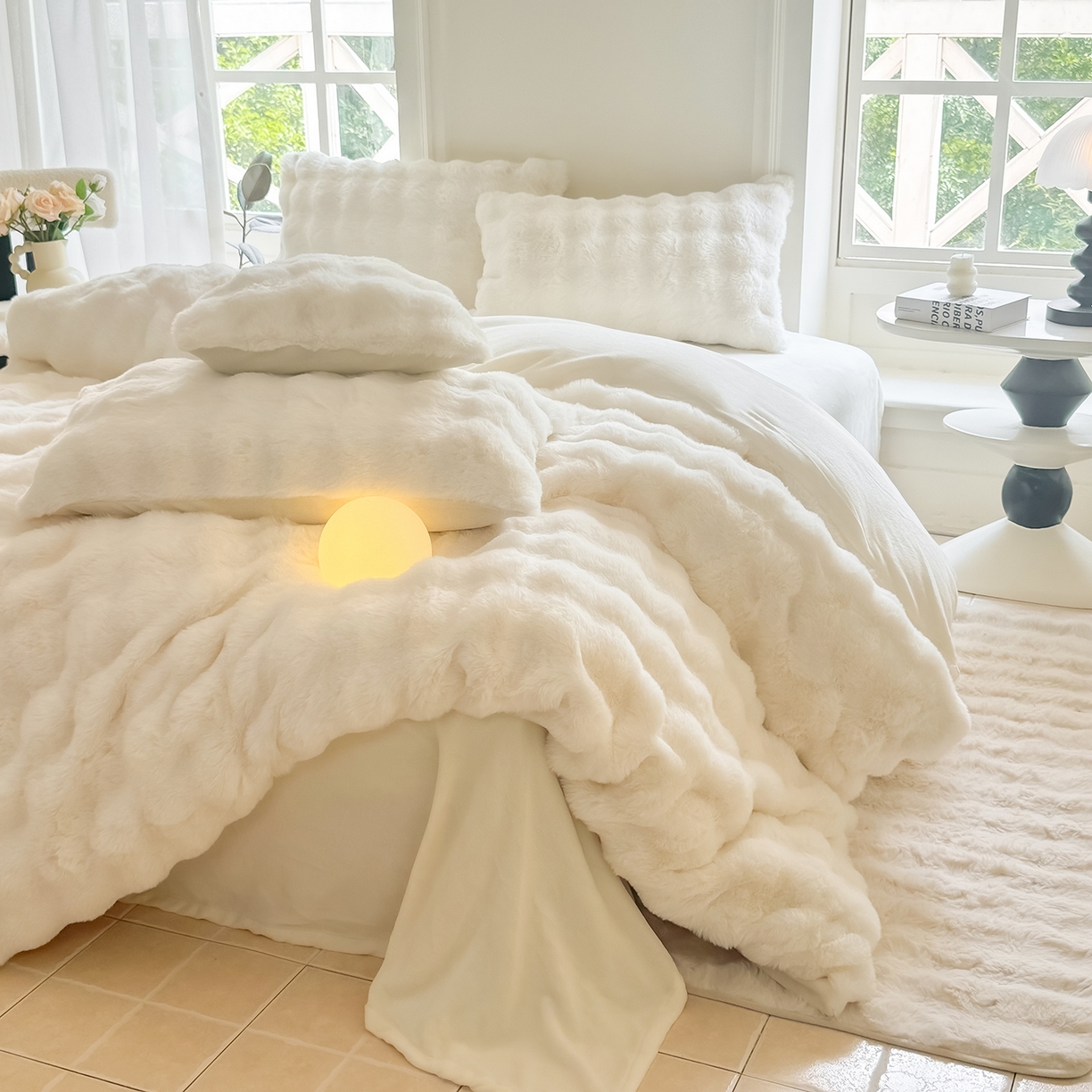 91家纺网 家纺一手货源 找家纺 品乐家纺 2025新款A类泡泡兔绒可拆洗冬被被子被芯（被套+被芯） 纯色-珍珠白