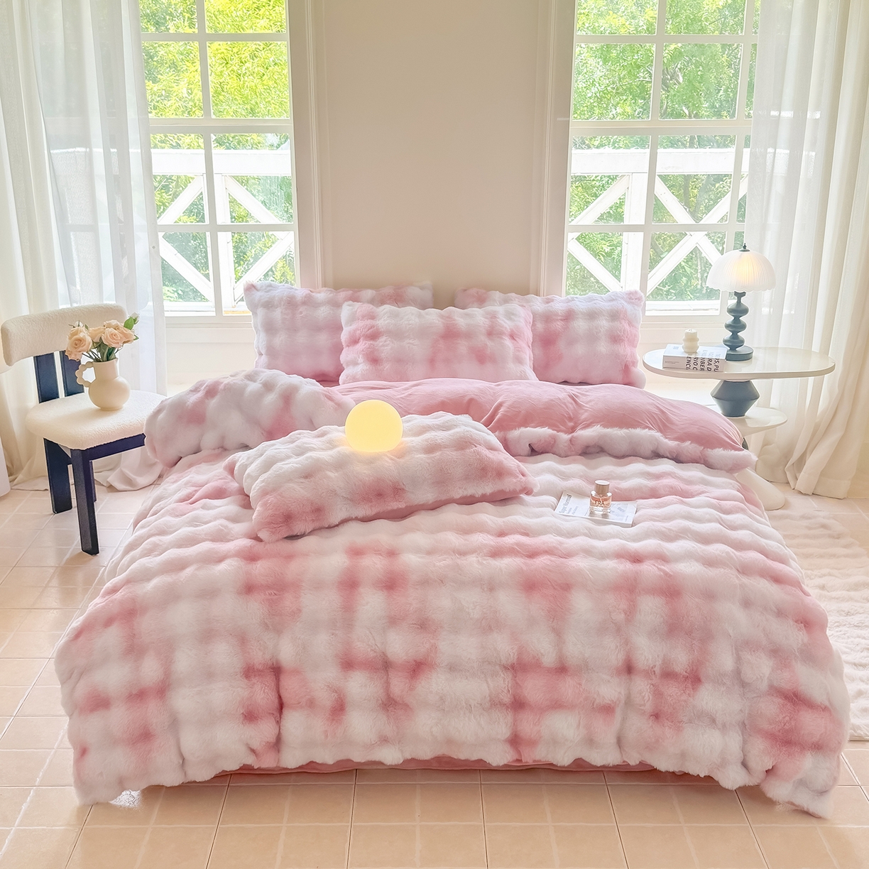 91家纺网 家纺一手货源 找家纺 品乐家纺 2025新款A类泡泡兔绒可拆洗冬被被子被芯（被套+被芯） 渐变-绯月粉