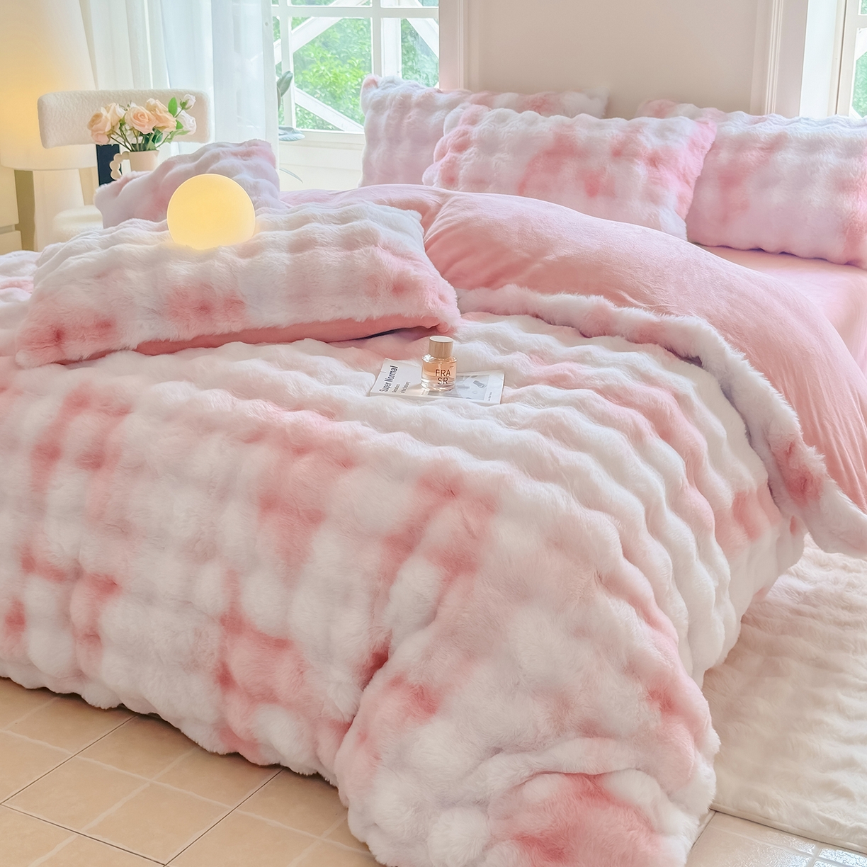 91家纺网 家纺一手货源 找家纺 品乐家纺 2025新款A类泡泡兔绒可拆洗冬被被子被芯（被套+被芯） 渐变-绯月粉