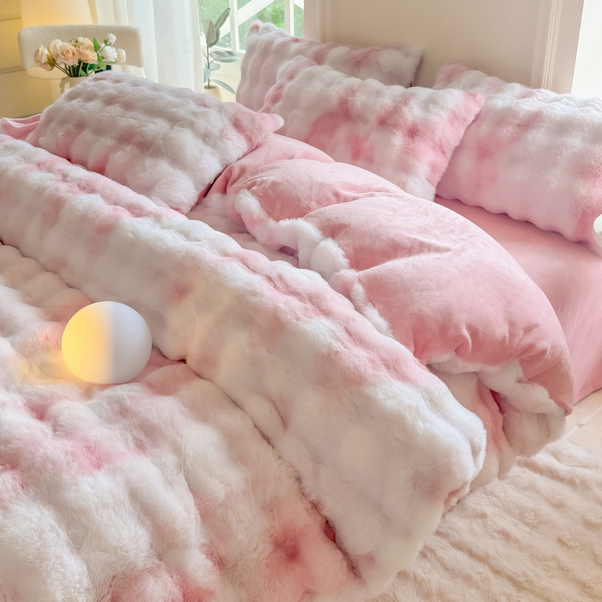 91家纺网 家纺一手货源 找家纺 品乐家纺 2025新款A类泡泡兔绒可拆洗冬被被子被芯（被套+被芯） 渐变-绯月粉