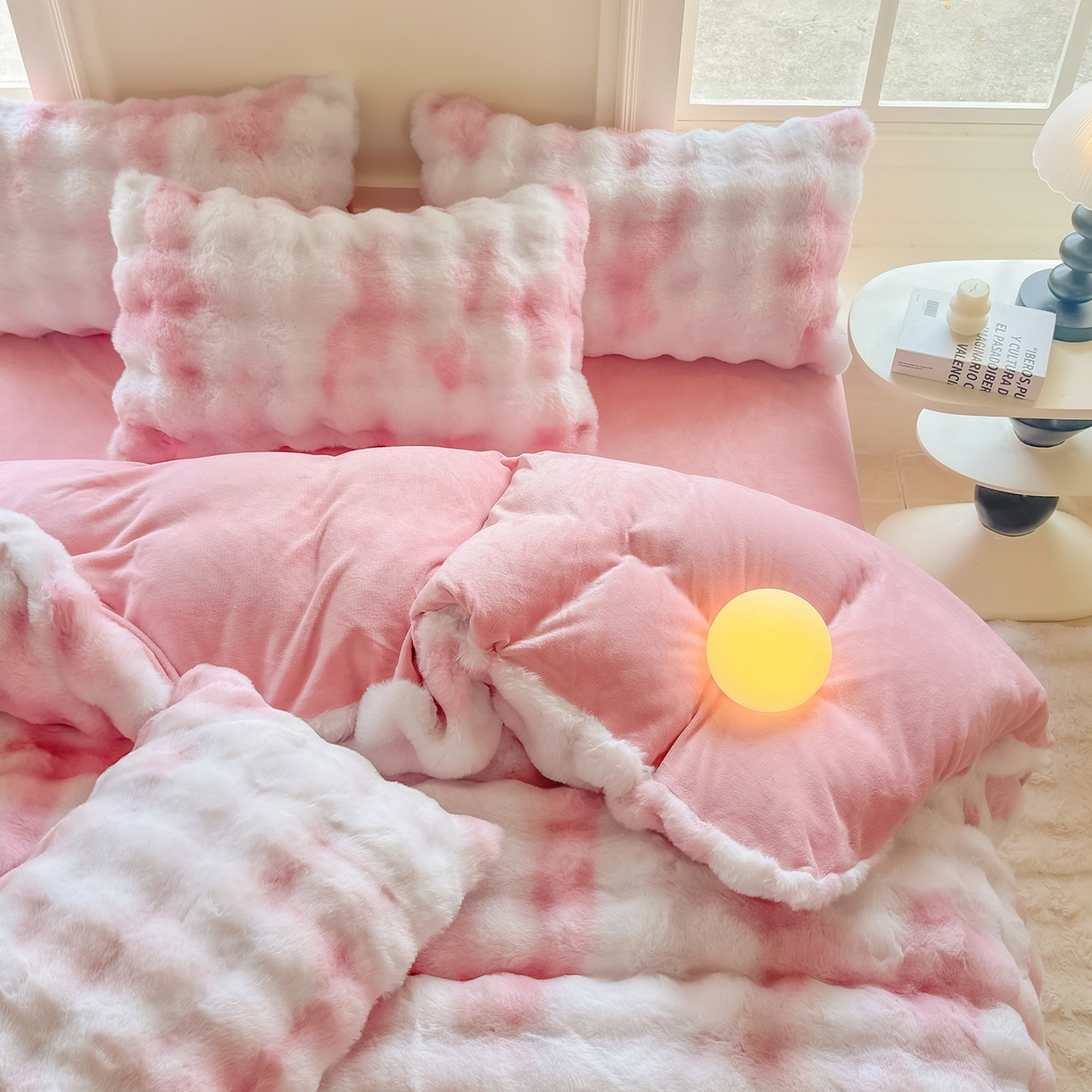 91家纺网 家纺一手货源 找家纺 品乐家纺 2025新款A类泡泡兔绒可拆洗冬被被子被芯（被套+被芯） 渐变-绯月粉