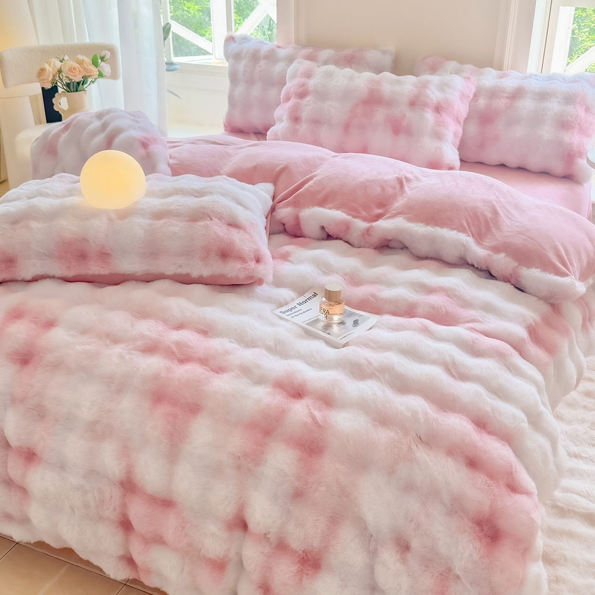 91家纺网 家纺一手货源 找家纺 品乐家纺 2025新款A类泡泡兔绒可拆洗冬被被子被芯（被套+被芯） 渐变-绯月粉