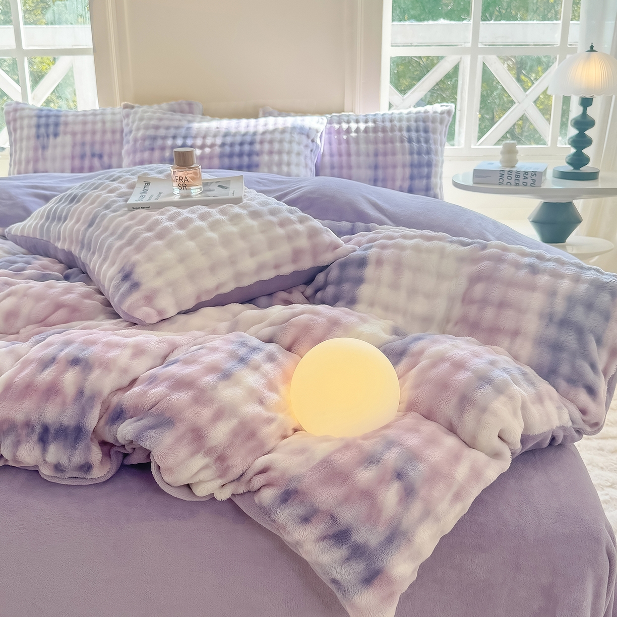 91家纺网 家纺一手货源 找家纺 品乐家纺 2025新款A类泡泡兔绒可拆洗冬被被子被芯（被套+被芯） 渐变-极光紫