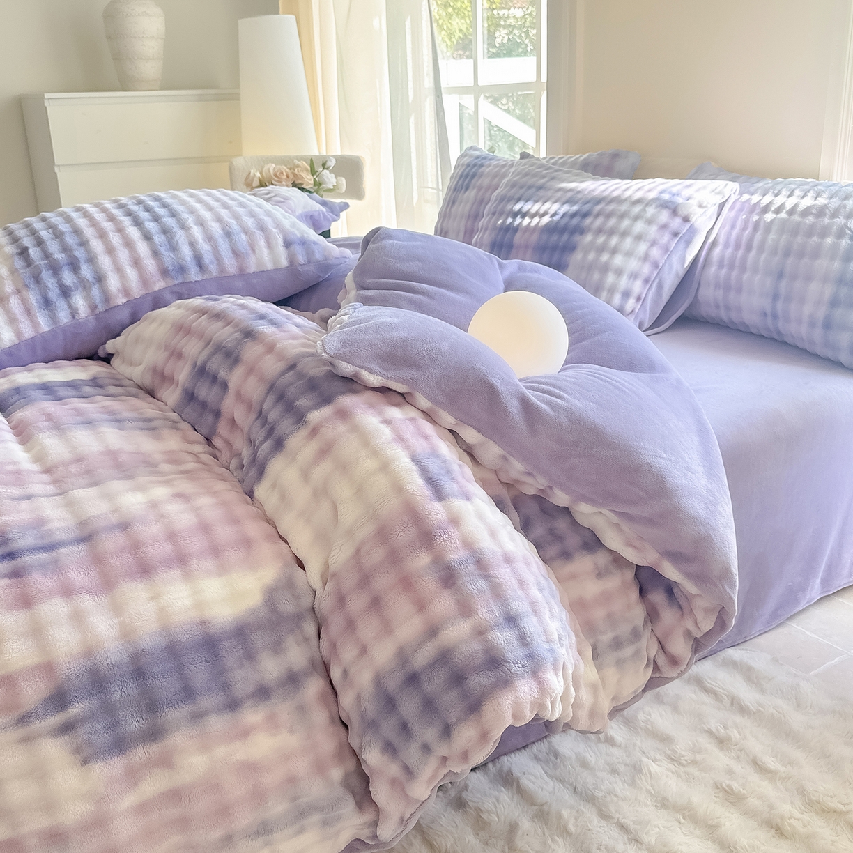 91家纺网 家纺一手货源 找家纺 品乐家纺 2025新款A类泡泡兔绒可拆洗冬被被子被芯（被套+被芯） 渐变-极光紫