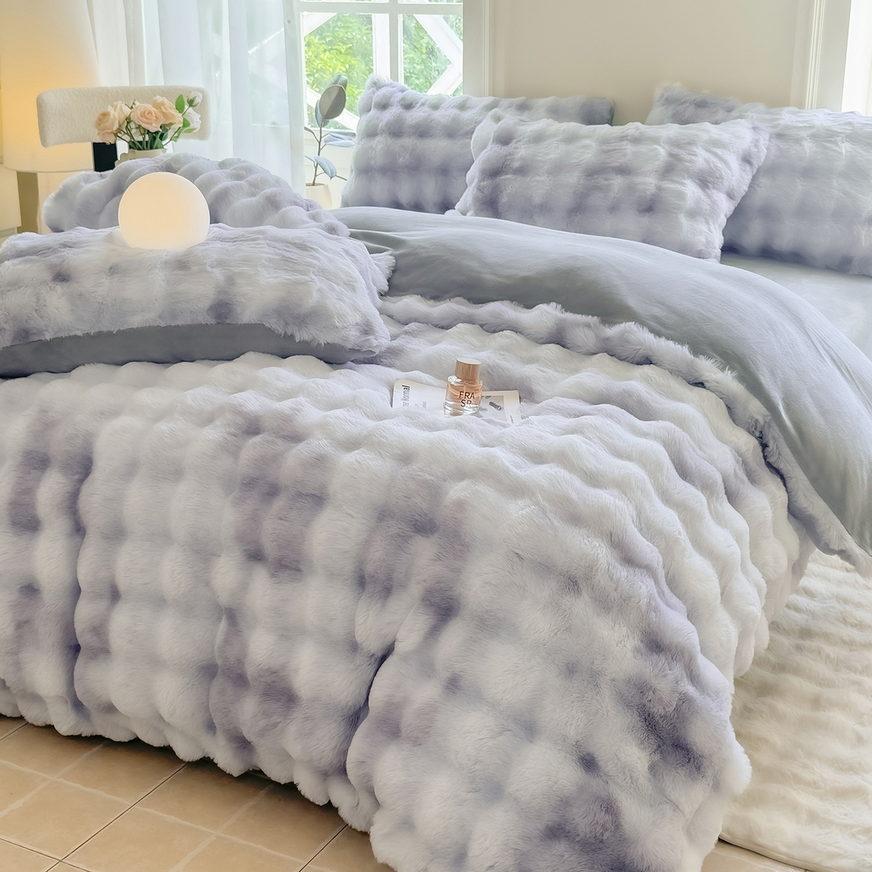 91家纺网 家纺一手货源 找家纺 品乐家纺 2025新款A类泡泡兔绒可拆洗冬被被子被芯（被套+被芯） 渐变-莫奈灰