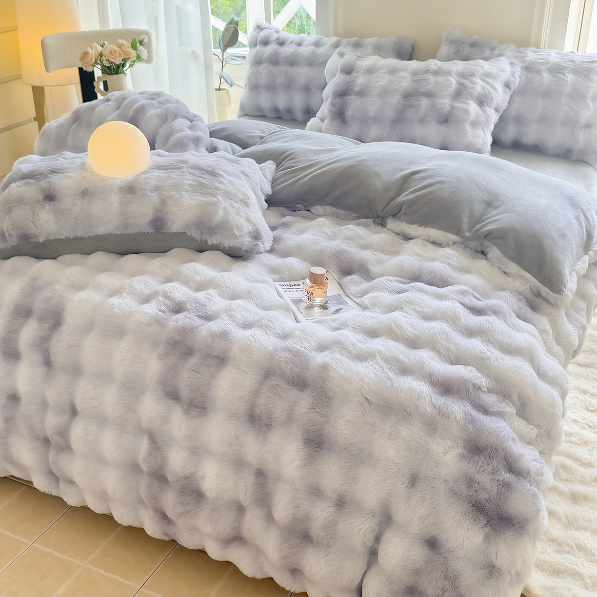 91家纺网 家纺一手货源 找家纺 品乐家纺 2025新款A类泡泡兔绒可拆洗冬被被子被芯（被套+被芯） 渐变-莫奈灰