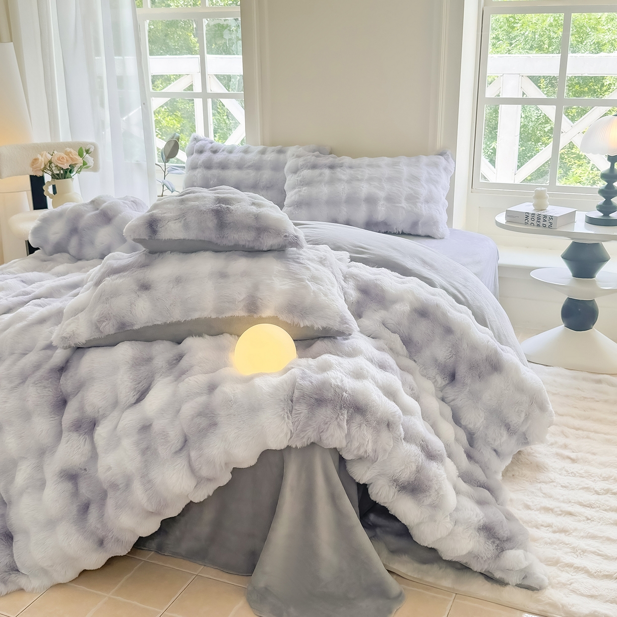 91家纺网 家纺一手货源 找家纺 品乐家纺 2025新款A类泡泡兔绒可拆洗冬被被子被芯（被套+被芯） 渐变-莫奈灰