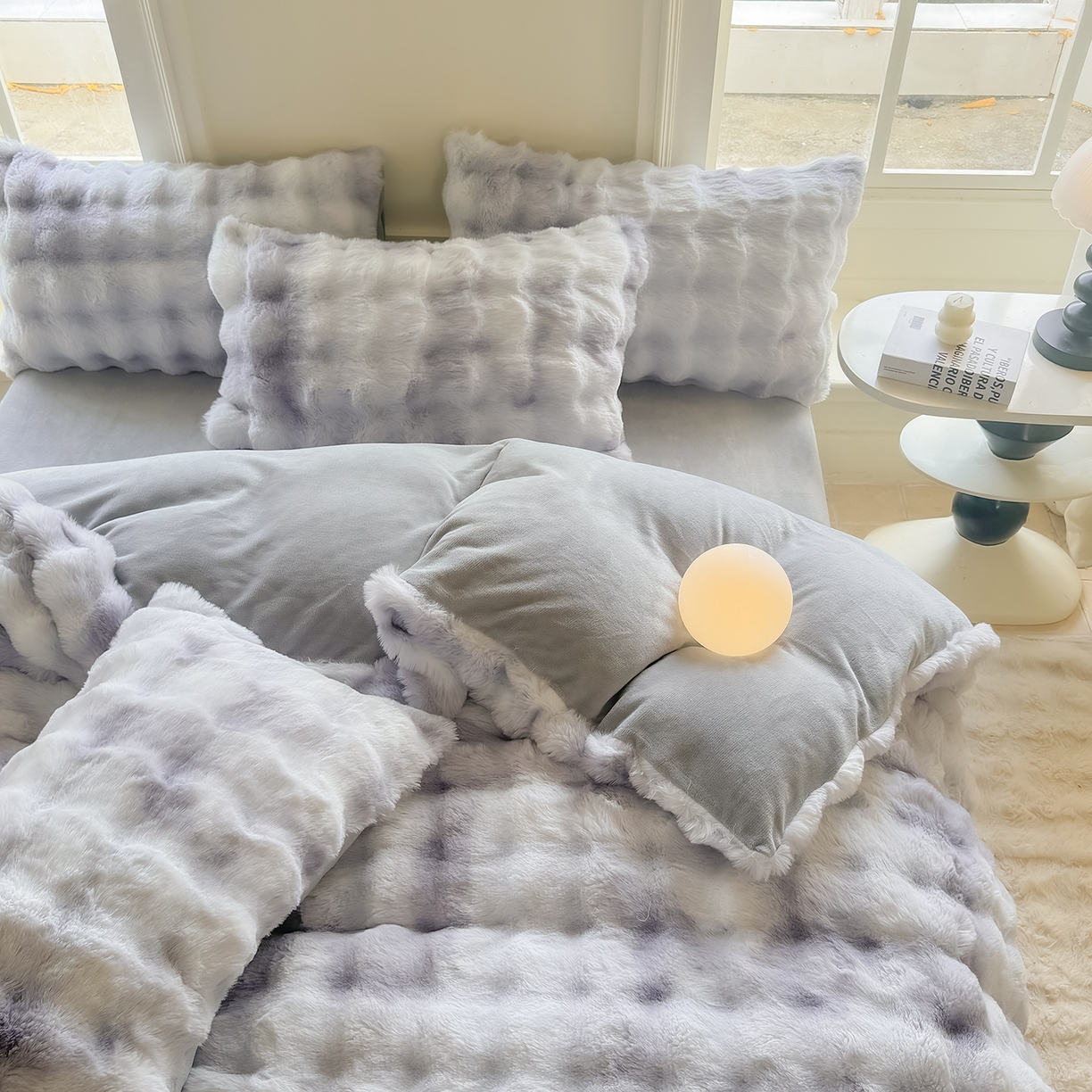 91家纺网 家纺一手货源 找家纺 品乐家纺 2025新款A类泡泡兔绒可拆洗冬被被子被芯（被套+被芯） 渐变-莫奈灰