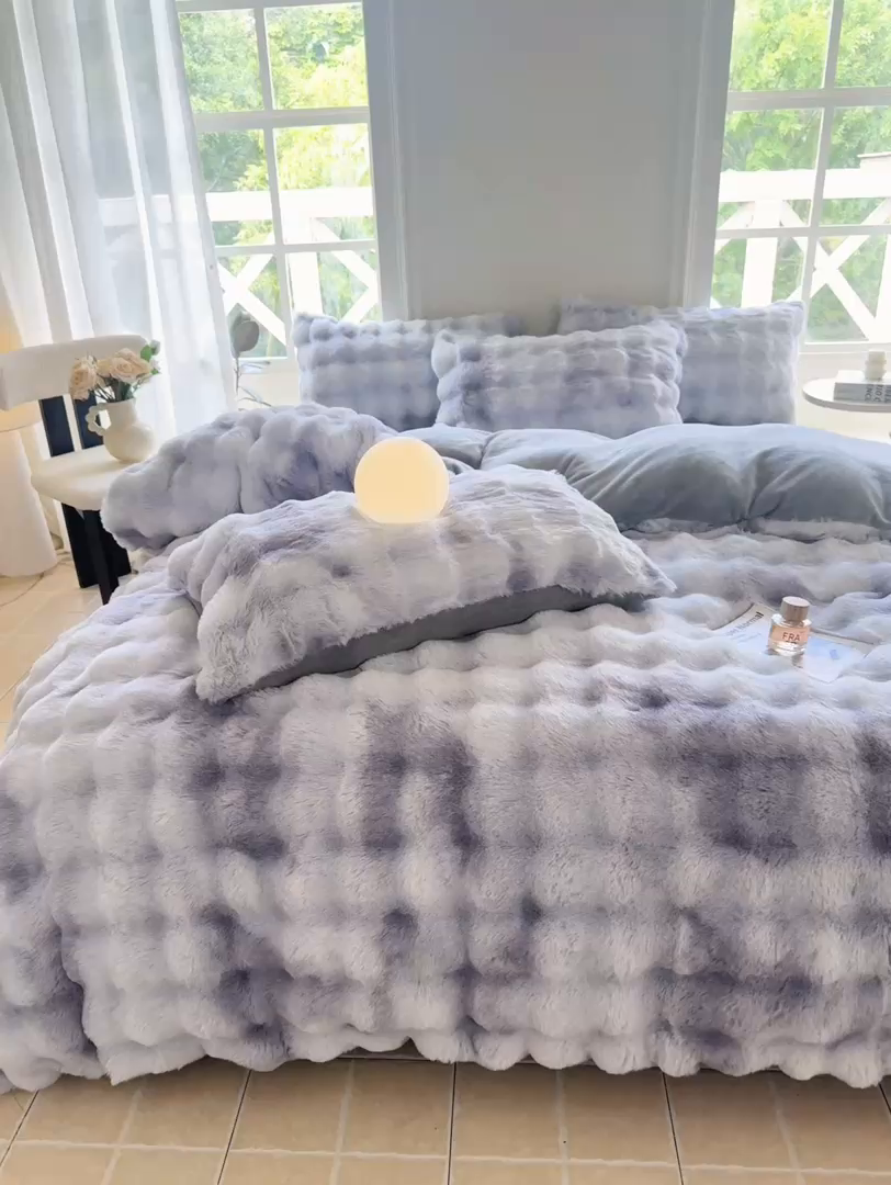 91家纺网 家纺一手货源 找家纺 品乐家纺 2025新款A类泡泡兔绒可拆洗冬被被子被芯（被套+被芯） 渐变-莫奈灰