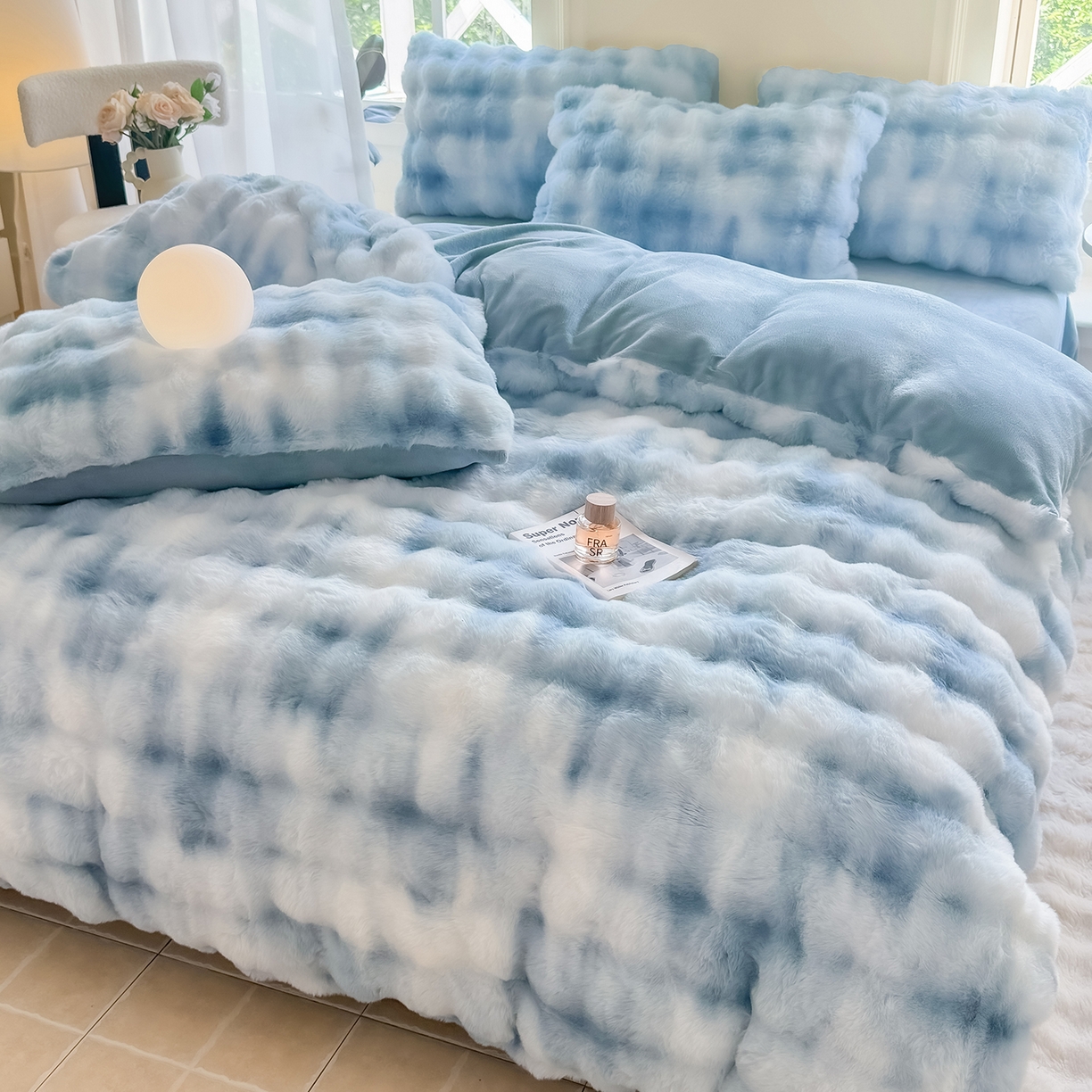 91家纺网 家纺一手货源 找家纺 品乐家纺 2025新款A类泡泡兔绒可拆洗冬被被子被芯（被套+被芯） 渐变-天青蓝