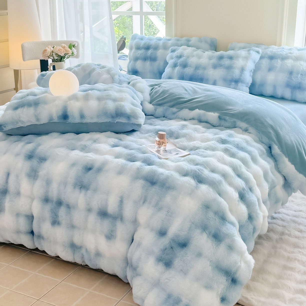91家纺网 家纺一手货源 找家纺 品乐家纺 2025新款A类泡泡兔绒可拆洗冬被被子被芯（被套+被芯） 渐变-天青蓝