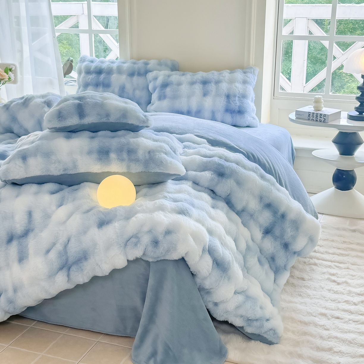 91家纺网 家纺一手货源 找家纺 品乐家纺 2025新款A类泡泡兔绒可拆洗冬被被子被芯（被套+被芯） 渐变-天青蓝