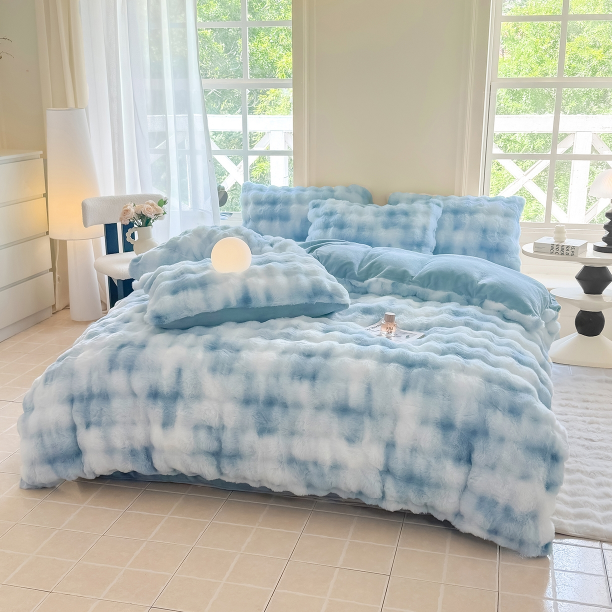 91家纺网 家纺一手货源 找家纺 品乐家纺 2025新款A类泡泡兔绒可拆洗冬被被子被芯（被套+被芯） 渐变-天青蓝