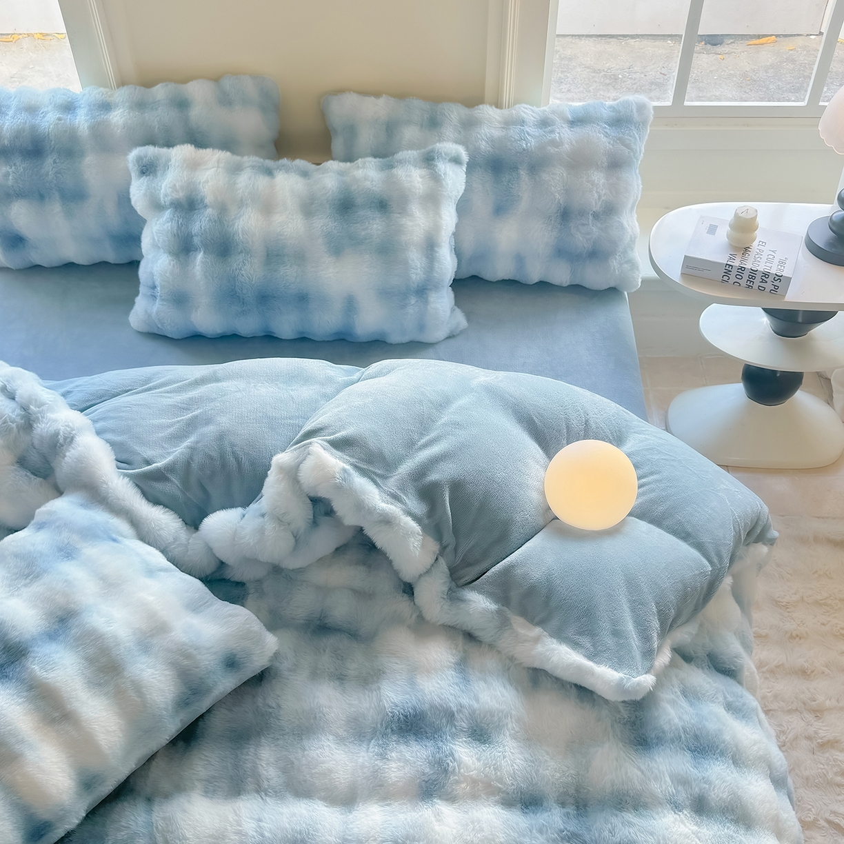 91家纺网 家纺一手货源 找家纺 品乐家纺 2025新款A类泡泡兔绒可拆洗冬被被子被芯（被套+被芯） 渐变-天青蓝