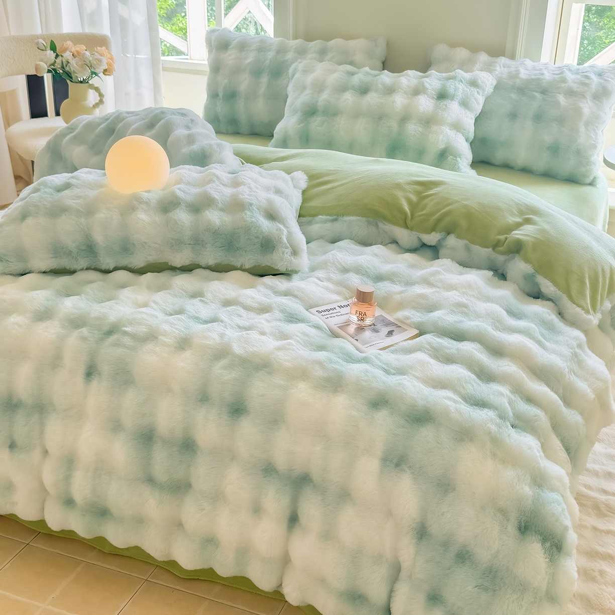 91家纺网 家纺一手货源 找家纺 品乐家纺 2025新款A类泡泡兔绒可拆洗冬被被子被芯（被套+被芯） 渐变-雨露青
