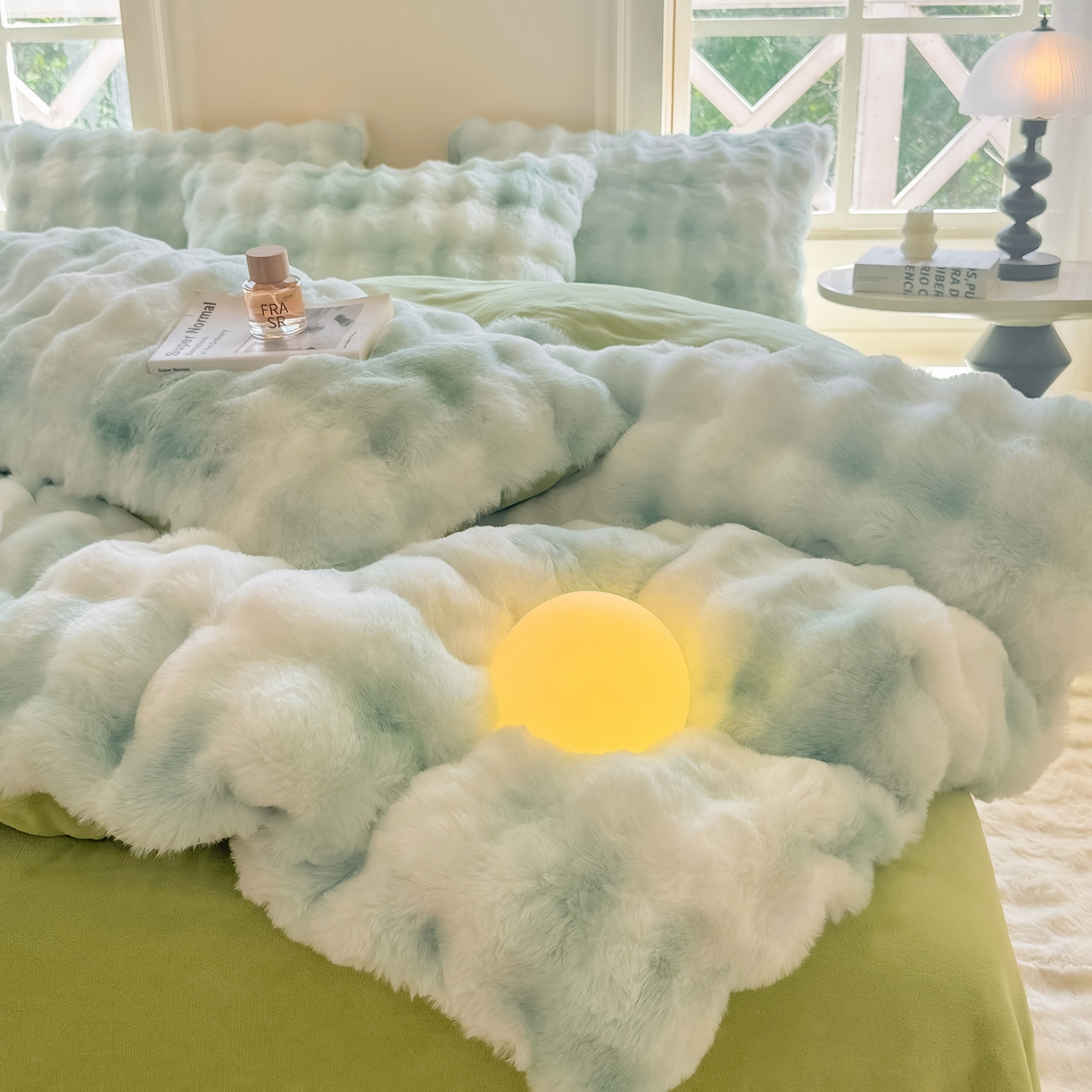 91家纺网 家纺一手货源 找家纺 品乐家纺 2025新款A类泡泡兔绒可拆洗冬被被子被芯（被套+被芯） 渐变-雨露青