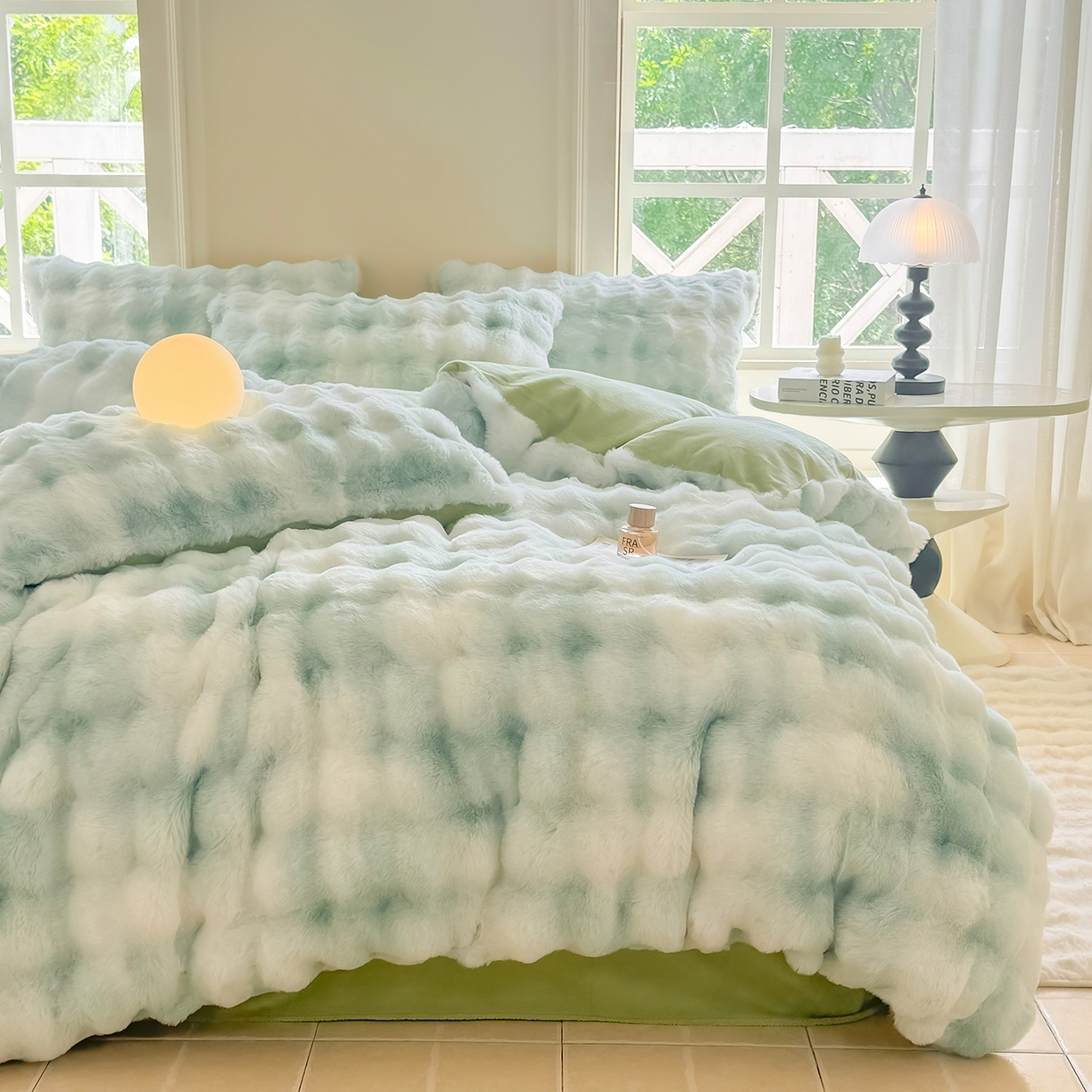 91家纺网 家纺一手货源 找家纺 品乐家纺 2025新款A类泡泡兔绒可拆洗冬被被子被芯（被套+被芯） 渐变-雨露青