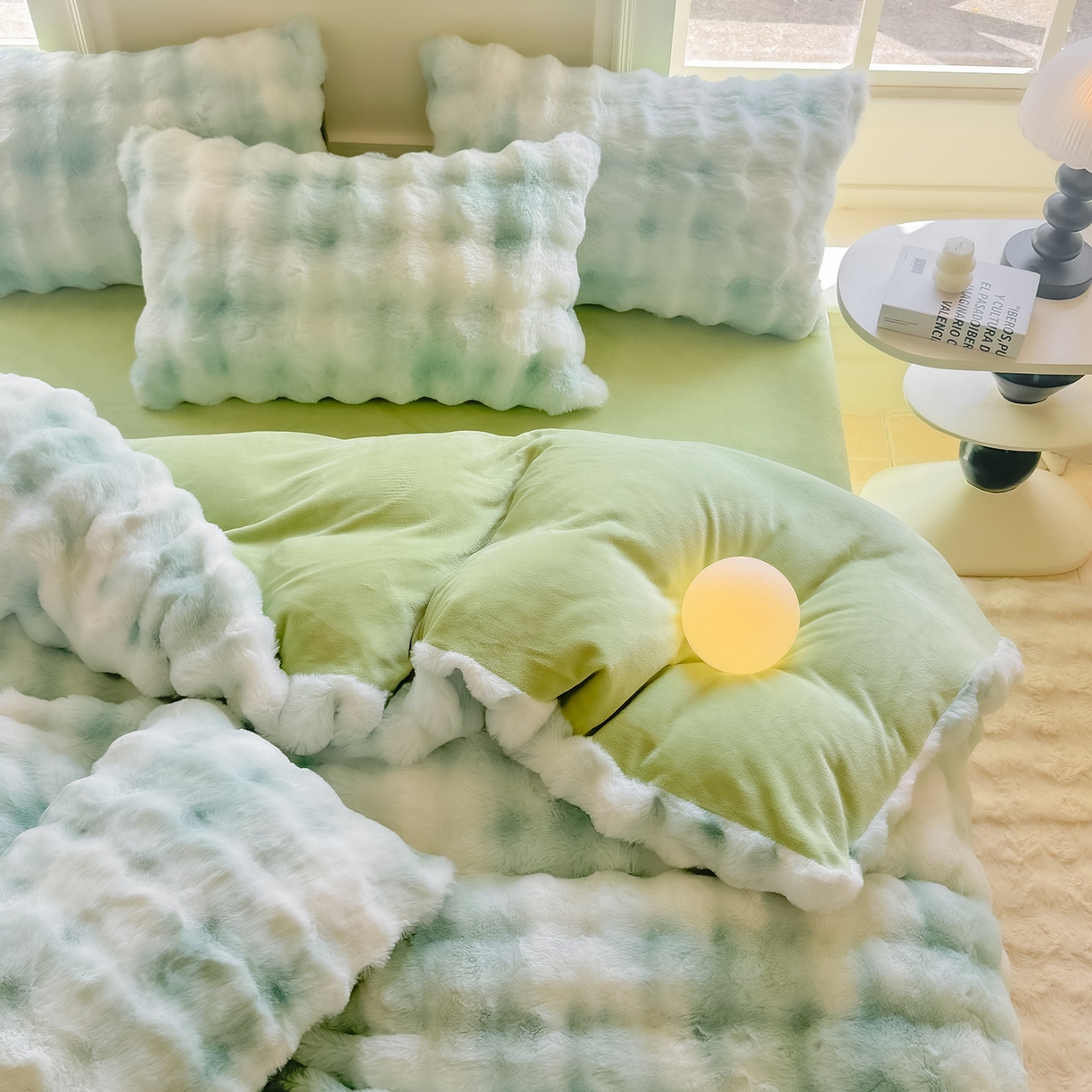 91家纺网 家纺一手货源 找家纺 品乐家纺 2025新款A类泡泡兔绒可拆洗冬被被子被芯（被套+被芯） 渐变-雨露青