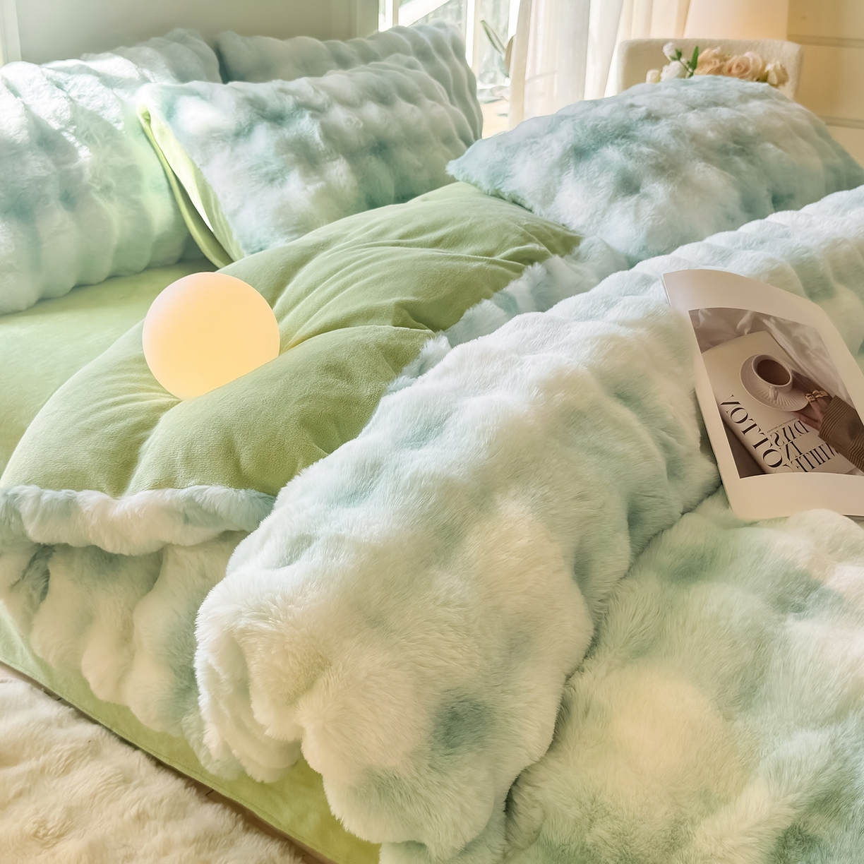 91家纺网 家纺一手货源 找家纺 品乐家纺 2025新款A类泡泡兔绒可拆洗冬被被子被芯（被套+被芯） 渐变-雨露青