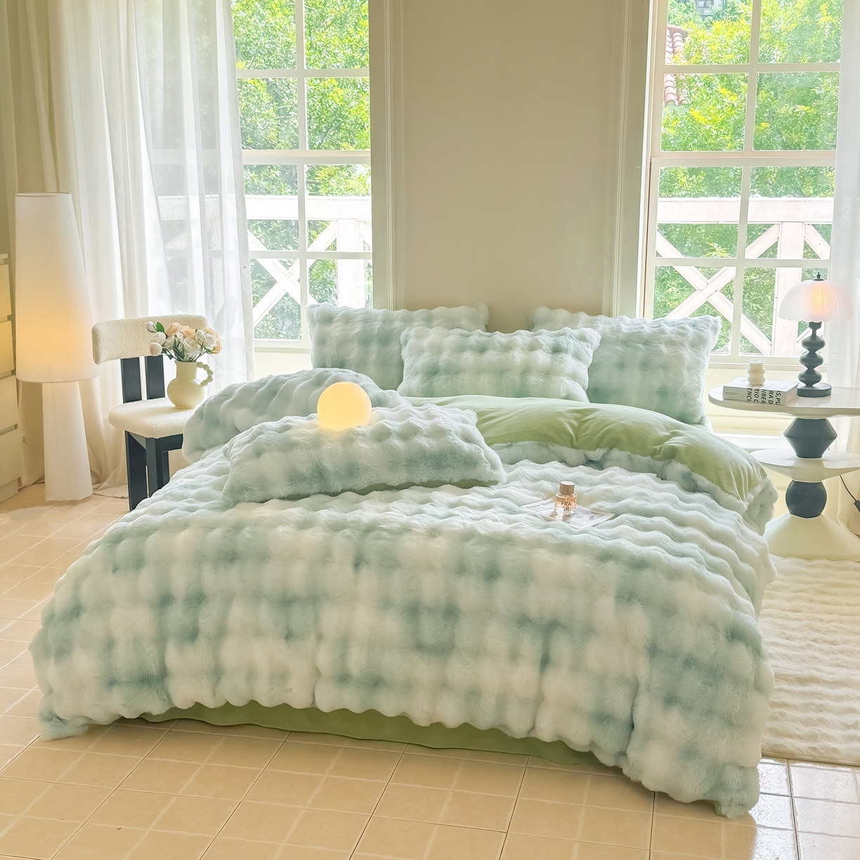 91家纺网 家纺一手货源 找家纺 品乐家纺 2025新款A类泡泡兔绒可拆洗冬被被子被芯（被套+被芯） 渐变-雨露青