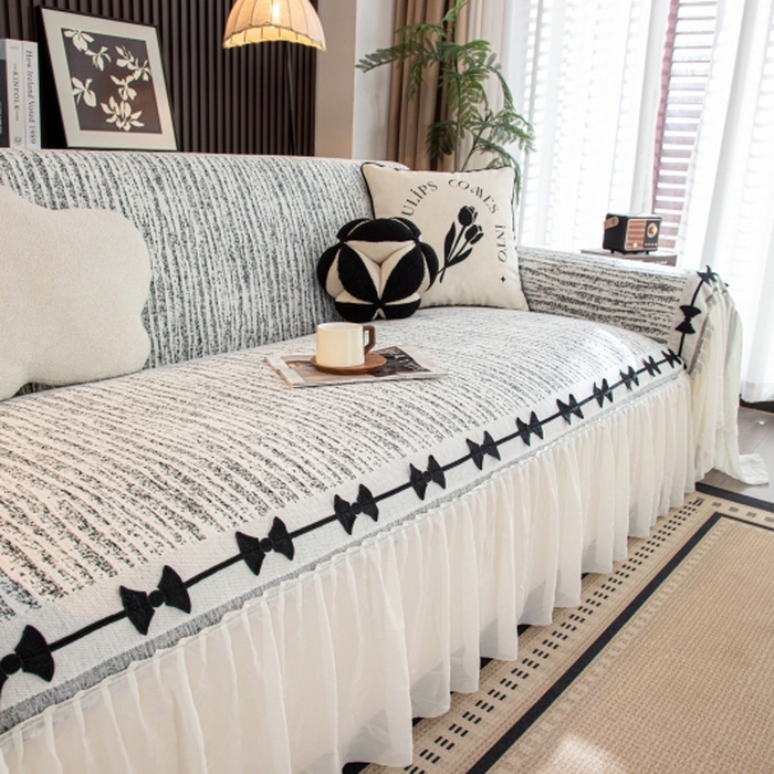 91家纺网 家纺一手货源 找家纺 （总）沐沐家纺 2026新款宛柔蝴蝶结裙边沙发巾