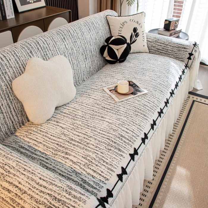 91家纺网 家纺一手货源 找家纺 （总）沐沐家纺 2026新款宛柔蝴蝶结裙边沙发巾