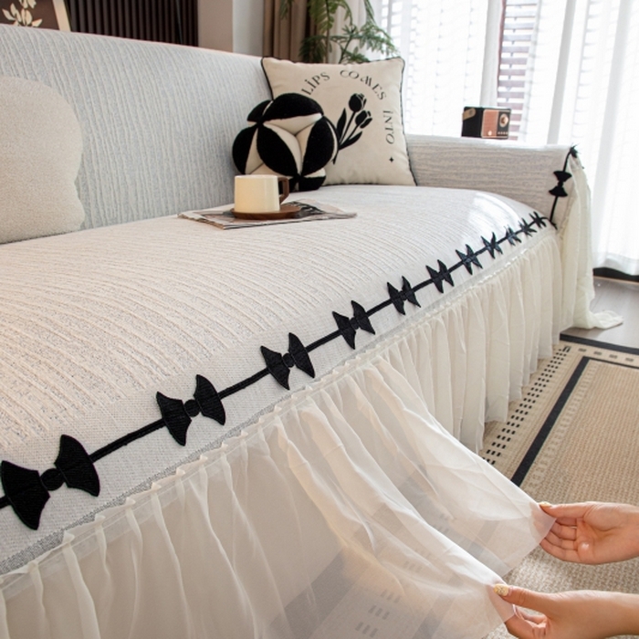 91家纺网 家纺一手货源 找家纺 （总）沐沐家纺 2026新款宛柔蝴蝶结裙边沙发巾