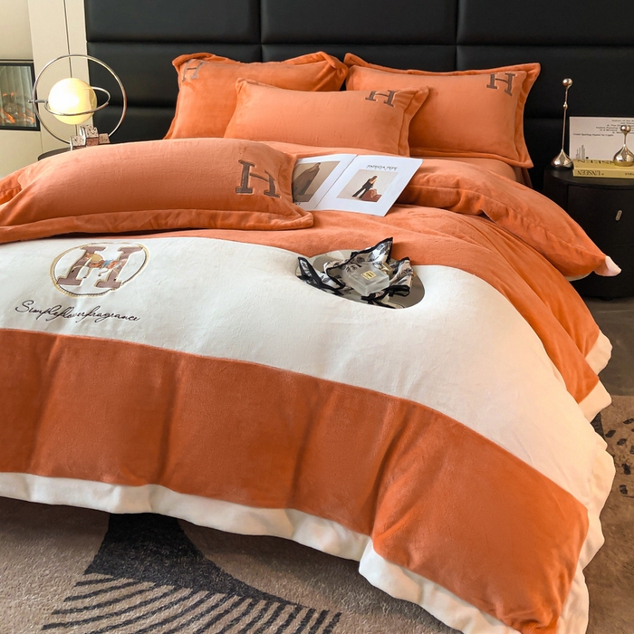 91家纺网 家纺一手货源 找家纺 苹果星家纺 2025新款230g牛奶绒四件套-艾琳 艾琳-暖橘