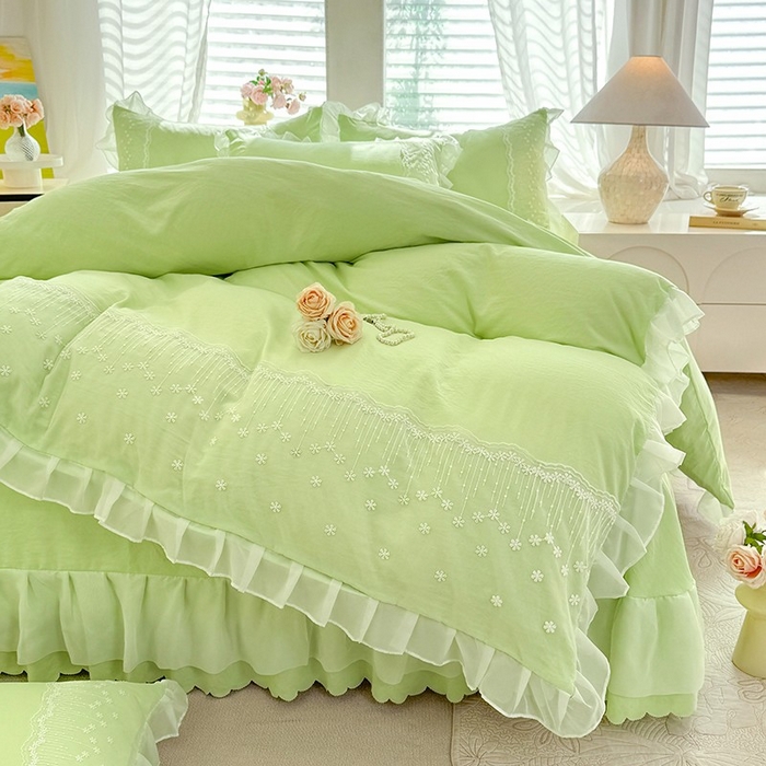 91家纺网 家纺一手货源 找家纺 （总）舒咪欧2025春夏韩版法式公主风水洗棉床（悠然春日）