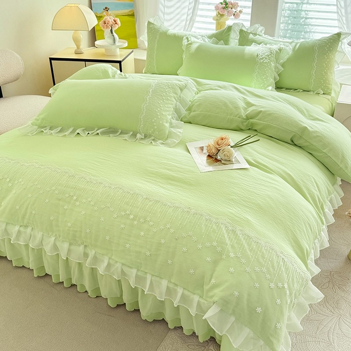 91家纺网 家纺一手货源 找家纺 （总）舒咪欧2025春夏韩版法式公主风水洗棉床（悠然春日）