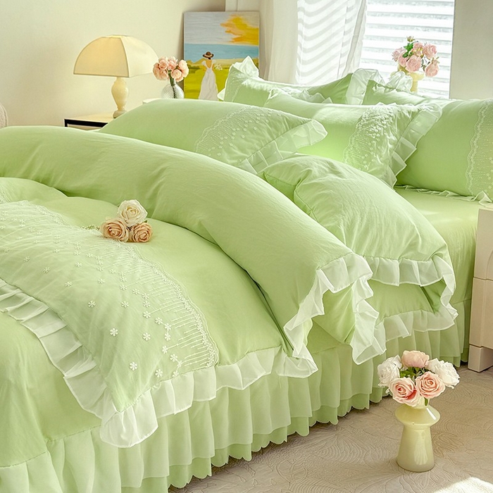 91家纺网 家纺一手货源 找家纺 （总）舒咪欧2025春夏韩版法式公主风水洗棉床（悠然春日）