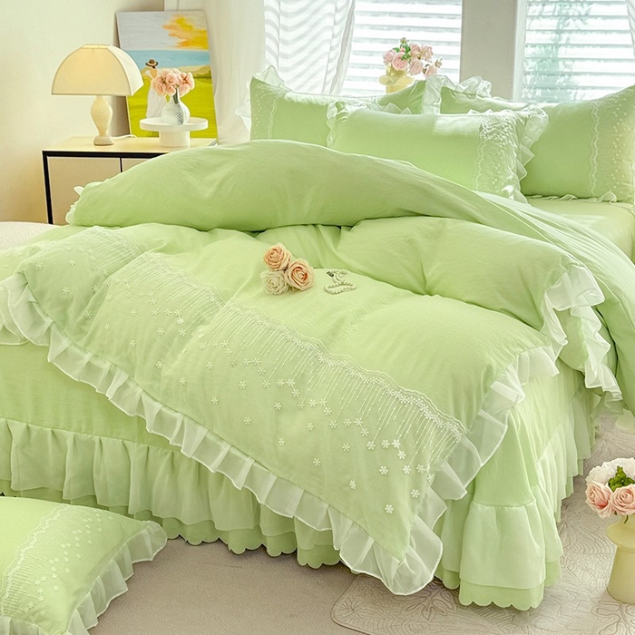 91家纺网 家纺一手货源 找家纺 （总）舒咪欧2025春夏韩版法式公主风水洗棉床（悠然春日）