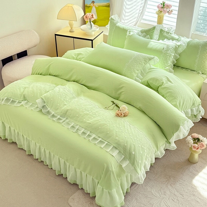 91家纺网 家纺一手货源 找家纺 （总）舒咪欧2025春夏韩版法式公主风水洗棉床（悠然春日）