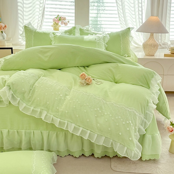 91家纺网 家纺一手货源 找家纺 （总）舒咪欧2025春夏韩版法式公主风水洗棉床（悠然春日）