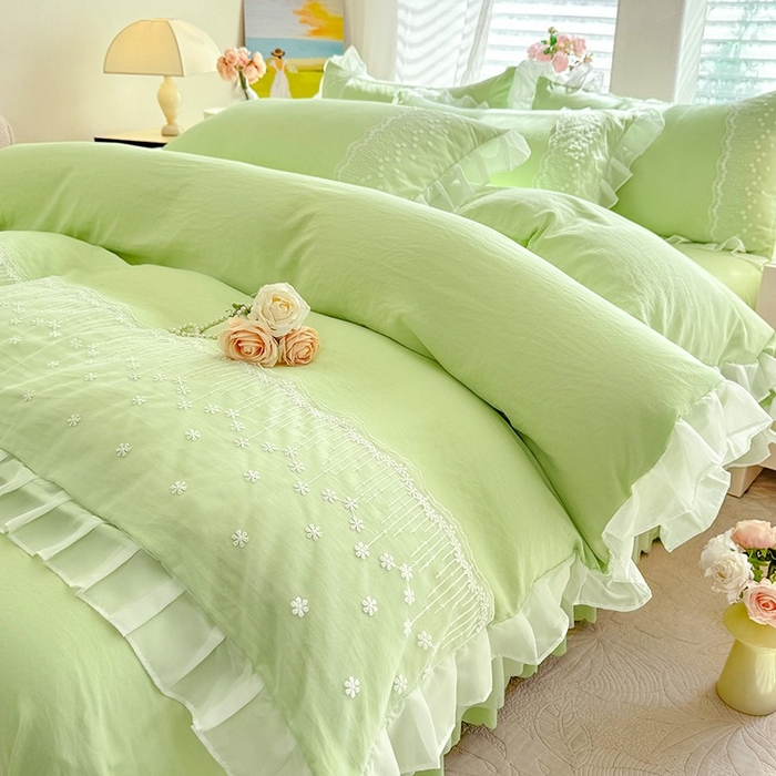 91家纺网 家纺一手货源 找家纺 （总）舒咪欧2025春夏韩版法式公主风水洗棉床（悠然春日）