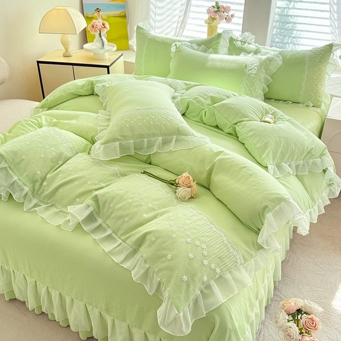 91家纺网 家纺一手货源 找家纺 （总）舒咪欧2025春夏韩版法式公主风水洗棉床（悠然春日）