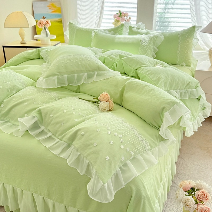 91家纺网 家纺一手货源 找家纺 （总）舒咪欧2025春夏韩版法式公主风水洗棉床（悠然春日）