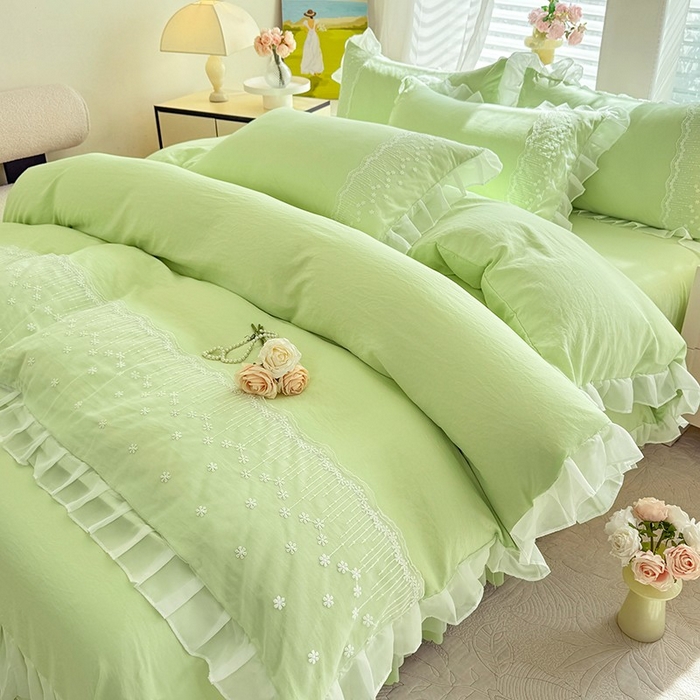 91家纺网 家纺一手货源 找家纺 （总）舒咪欧2025春夏韩版法式公主风水洗棉床（悠然春日）