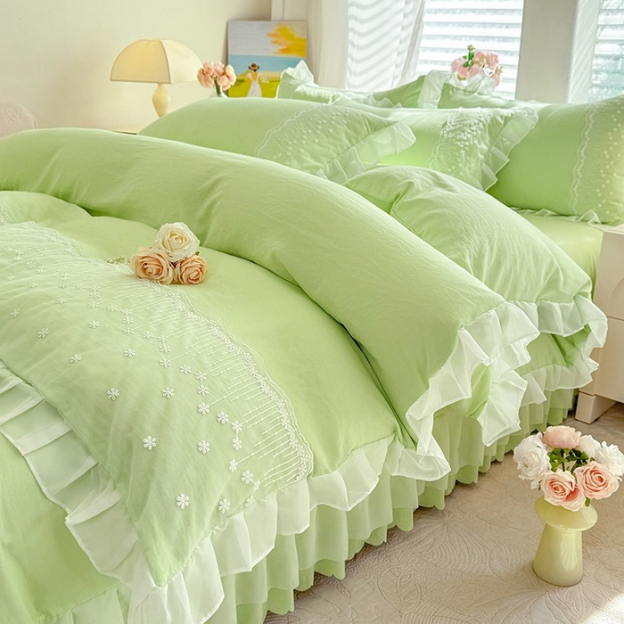 91家纺网 家纺一手货源 找家纺 （总）舒咪欧2025春夏韩版法式公主风水洗棉床（悠然春日）