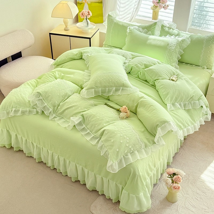 91家纺网 家纺一手货源 找家纺 （总）舒咪欧2025春夏韩版法式公主风水洗棉床（悠然春日）