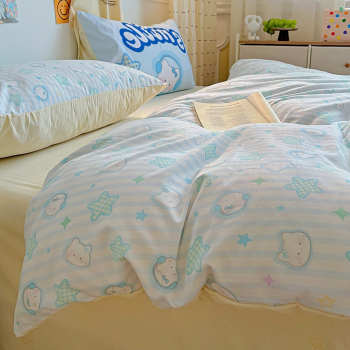 91家纺网 家纺一手货源 找家纺 港岛妹妹 2025新款105克软绵绵大版枕套四件套系列-大床图（有买家秀）星星凯蒂蓝