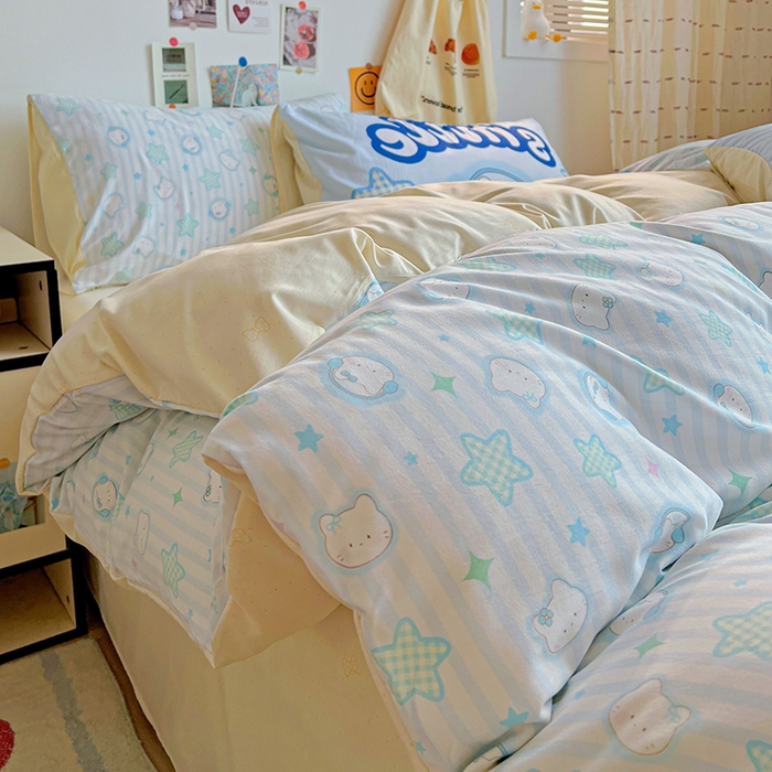 91家纺网 家纺一手货源 找家纺 港岛妹妹 2025新款105克软绵绵大版枕套四件套系列-大床图（有买家秀）星星凯蒂蓝