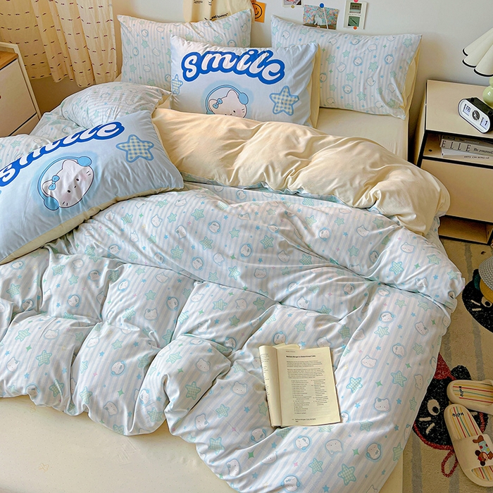 91家纺网 家纺一手货源 找家纺 港岛妹妹 2025新款105克软绵绵大版枕套四件套系列-大床图（有买家秀）星星凯蒂蓝