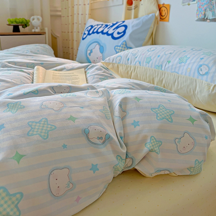 91家纺网 家纺一手货源 找家纺 港岛妹妹 2025新款105克软绵绵大版枕套四件套系列-大床图（有买家秀）星星凯蒂蓝