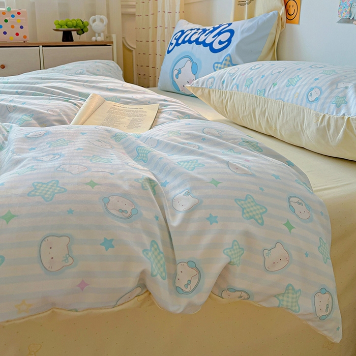 91家纺网 家纺一手货源 找家纺 港岛妹妹 2025新款105克软绵绵大版枕套四件套系列-大床图（有买家秀）星星凯蒂蓝