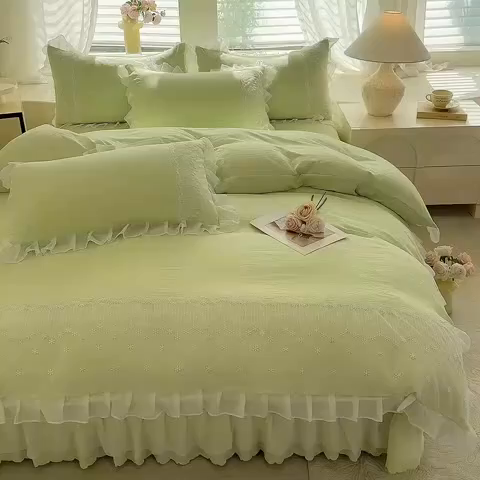 91家纺网 家纺一手货源 找家纺 （总）舒咪欧2025春夏韩版法式公主风水洗棉床（悠然春日）