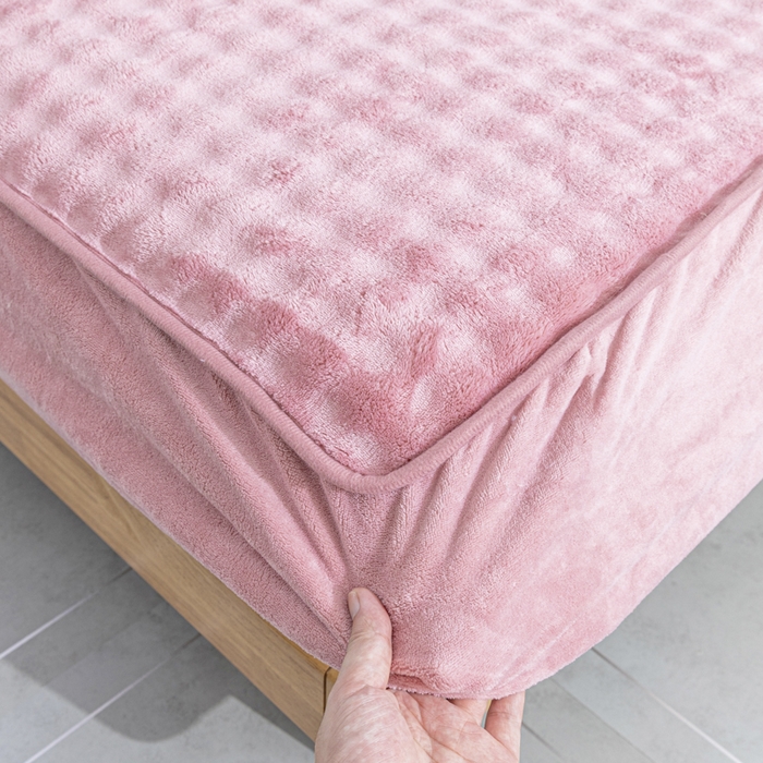 91家纺网 家纺一手货源 找家纺 恩和家纺 2025新款泡泡牛奶绒床笠 豆沙粉