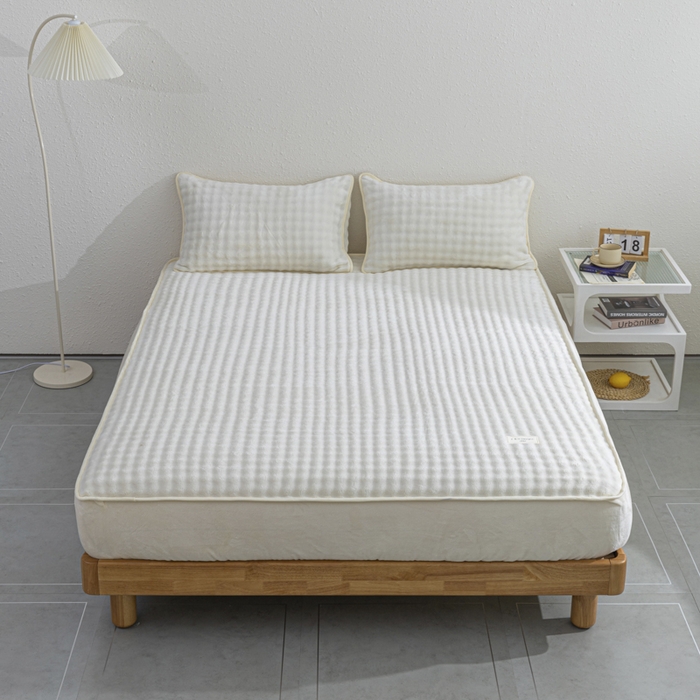 恩和家纺 2025新款泡泡牛奶绒床笠 米白